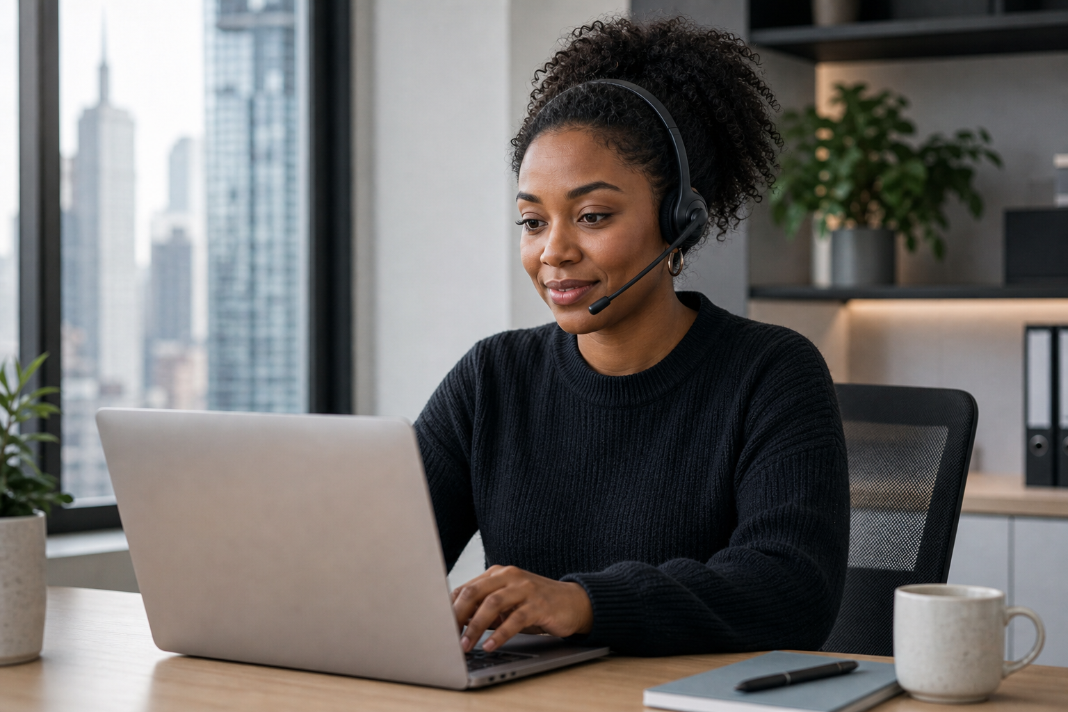 Support agent at a New York customer desk
