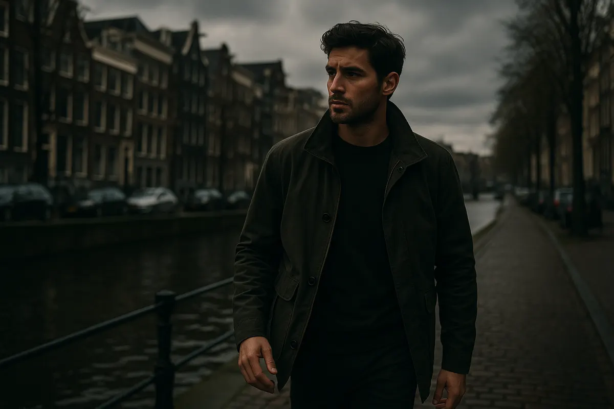 Commuter on an Amsterdam canal street