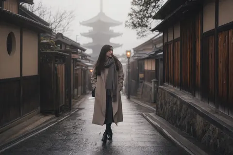 Figure in Kyoto morning mist
