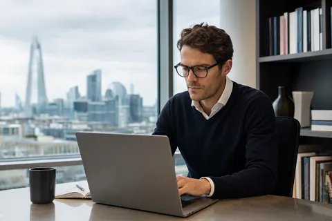 Researcher at work in a London office