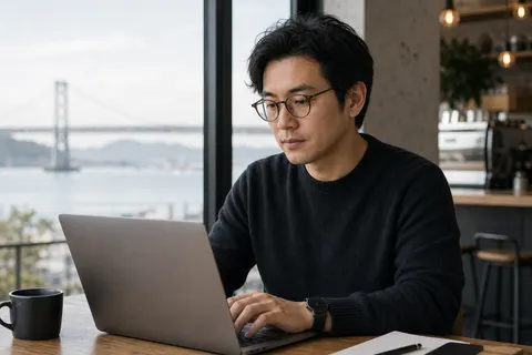 Founder working in a San Francisco cafe