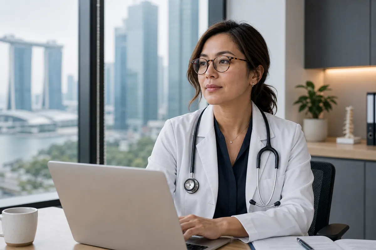 Clinician in a modern Singapore office