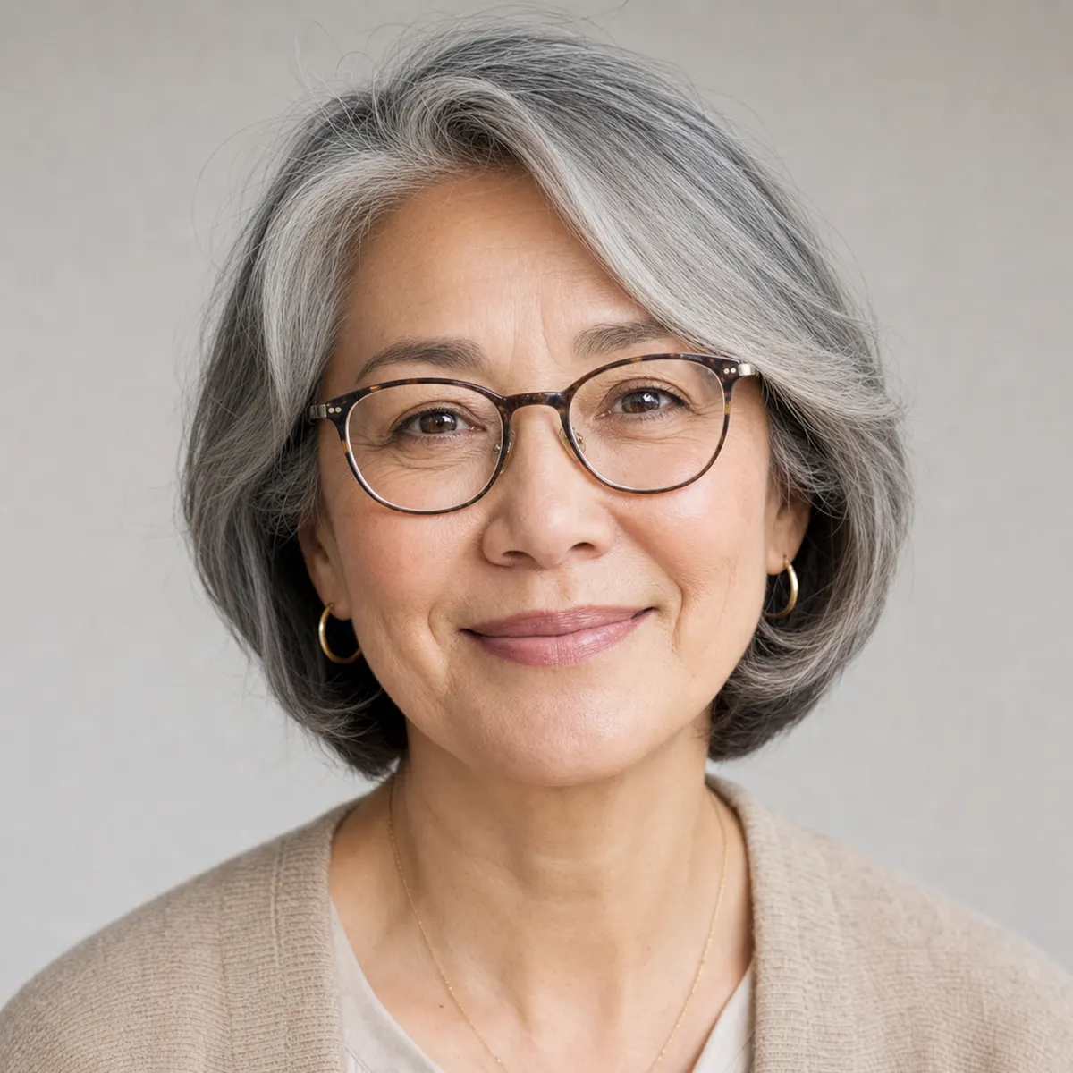 Older woman smiling portrait with glasses